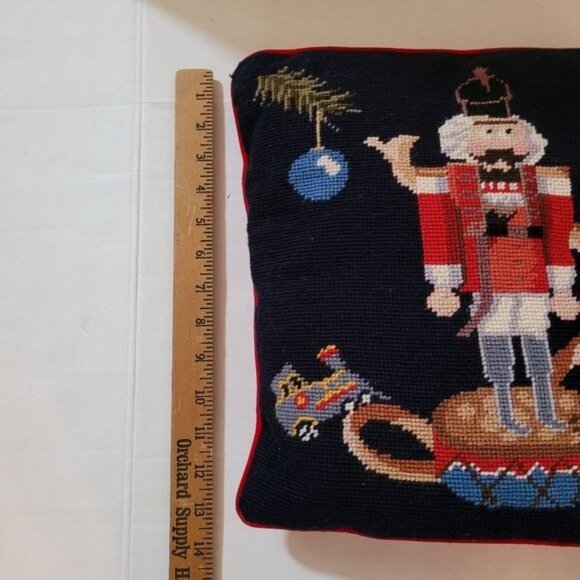 Vintage needlepoint crochet Christmas pillow nutcracker mid-century decor - Picture 6 of 6